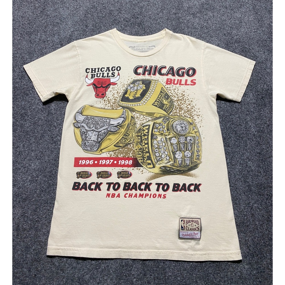 Mitchell Ness Chicago Bulls Championship Rings T Shirt Mens S Cream Off White